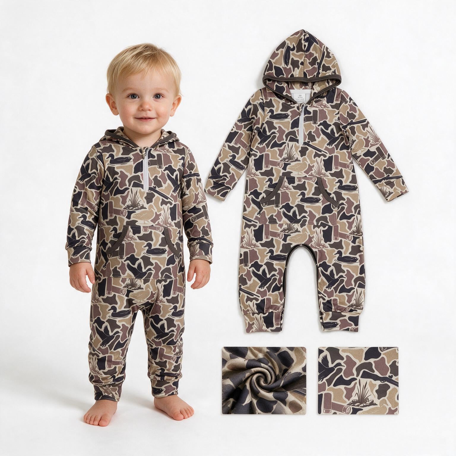 Long sleeves duck camo baby boys hooded romper