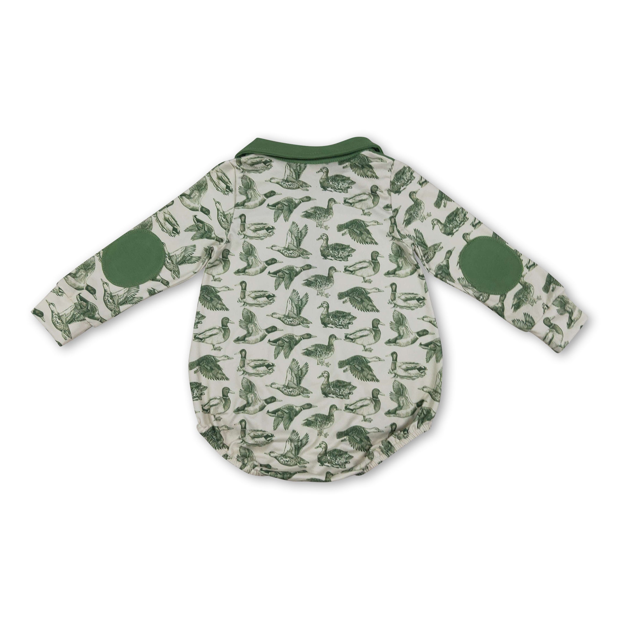 Long sleeves green duck baby boy fall romper