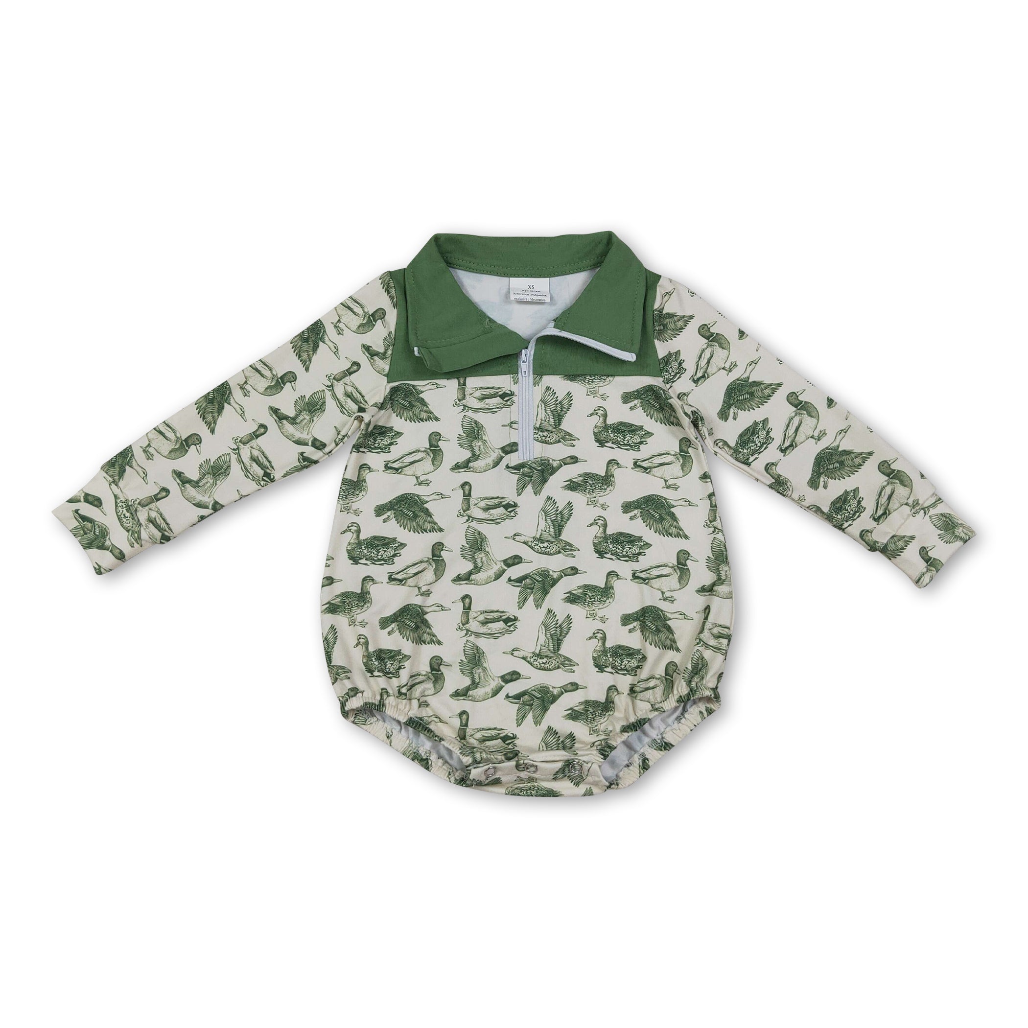 Long sleeves green duck baby boy fall romper