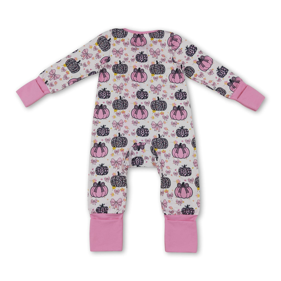Long sleeves leopard pink bow baby girls fall zipper romper