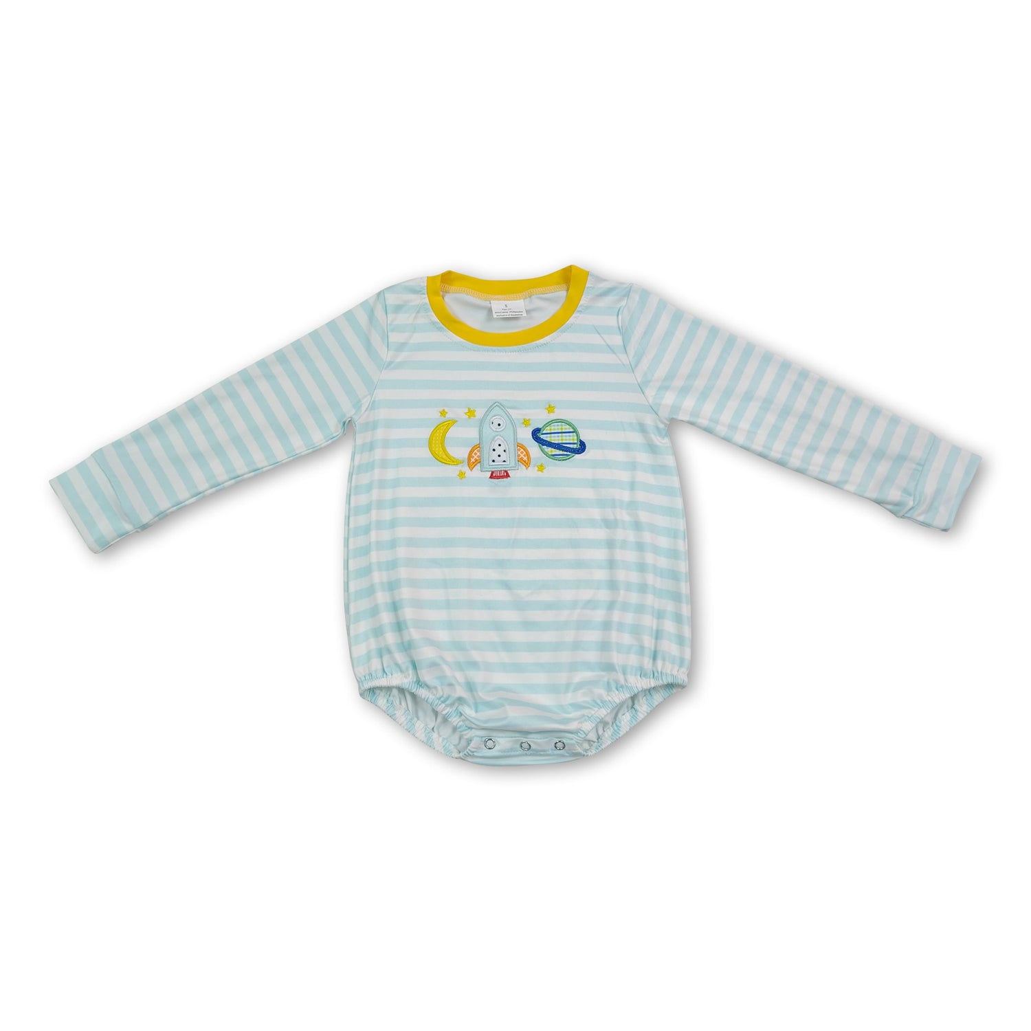 Stripe moon rocket embroidery baby boy romper