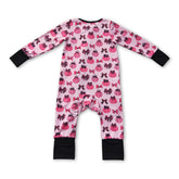 Pink pumpkin bows baby girl sleeper with long sleeves and zipper, perfect for fall from Mini Rodeo.