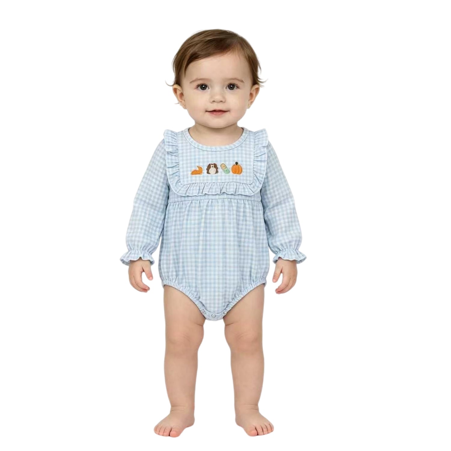 Plaid turkey pumpkin pie baby girls Thanksgiving romper