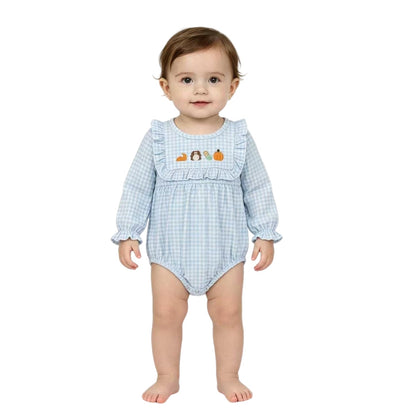 Plaid turkey pumpkin pie baby girls Thanksgiving romper