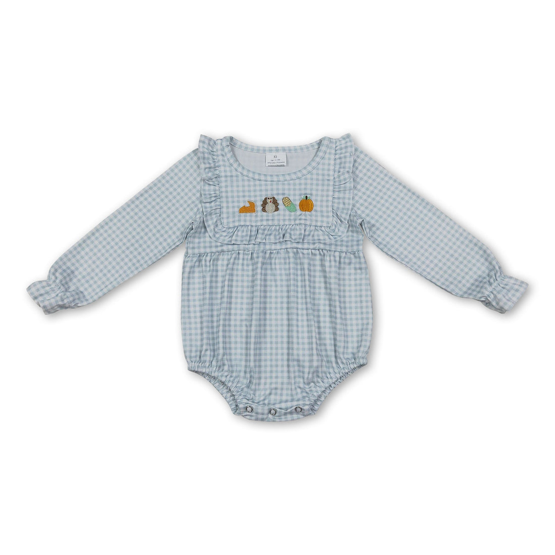 Plaid turkey pumpkin pie baby girls Thanksgiving romper