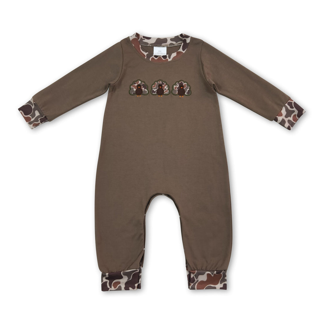 Turkey camo embroidery baby boy Thanksgiving romper
