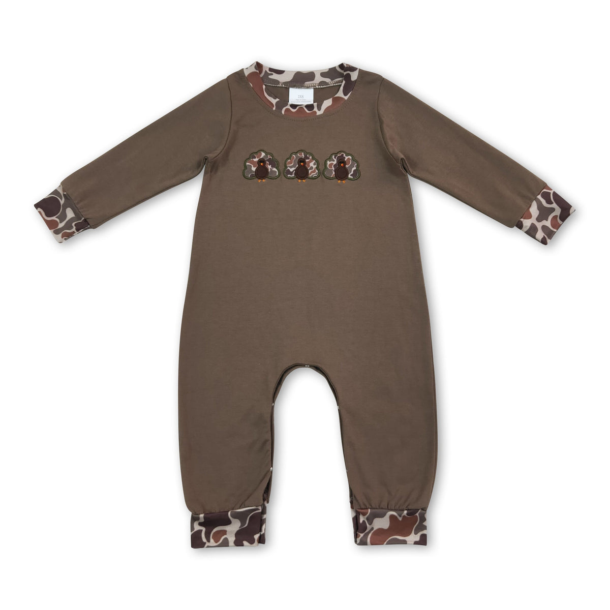 Turkey camo embroidery baby boy Thanksgiving romper
