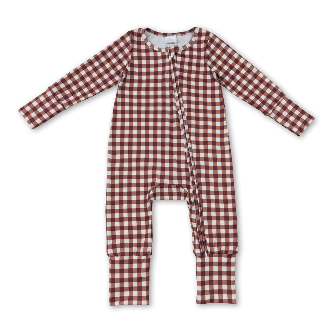 Mini Rodeo long sleeves plaid baby boy fall zipper romper, cozy boy sleeper with plaid pattern and front zipper for easy dressing.