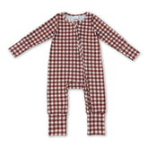 Mini Rodeo long sleeves plaid baby boy fall zipper romper, cozy boy sleeper with plaid pattern and front zipper for easy dressing.