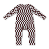 Mini Rodeo long sleeves plaid stripe baby boy fall zipper romper, cozy boy sleeper with plaid and stripe pattern.