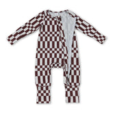 Mini Rodeo long sleeves plaid stripe baby boy fall zipper romper, cozy boy sleeper with plaid design and front zipper closure.