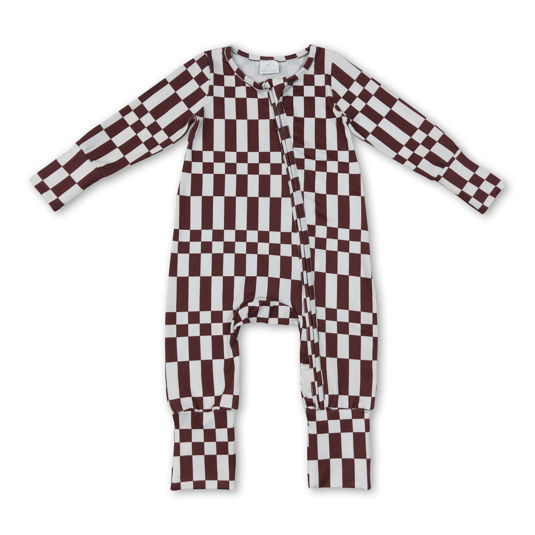 Mini Rodeo long sleeves plaid stripe baby boy fall zipper romper, cozy boy sleeper with plaid pattern and zipper closure.