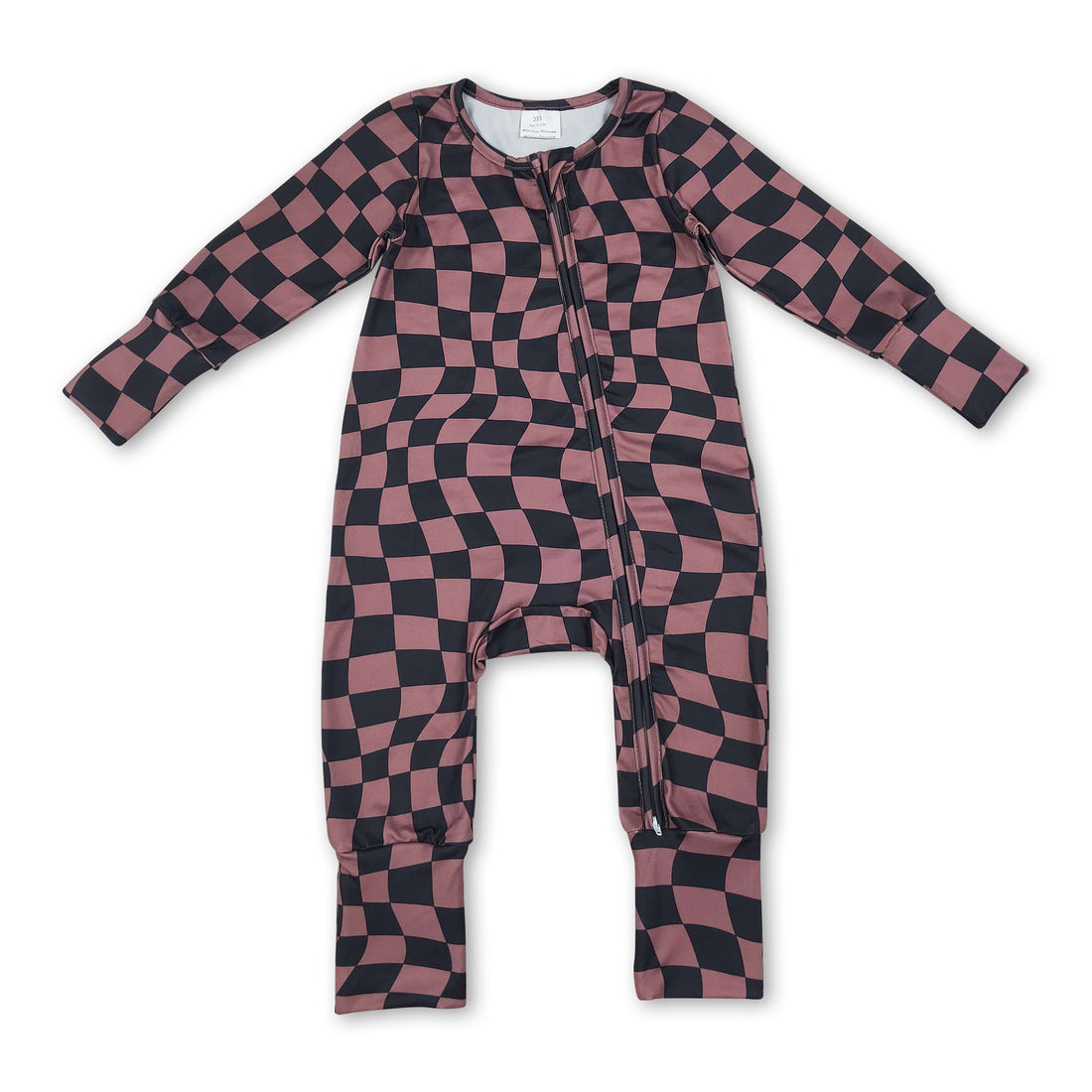 Baby boy long sleeve fall zipper romper by Mini Rodeo, featuring cozy fabric and front zipper design for comfortable wear.