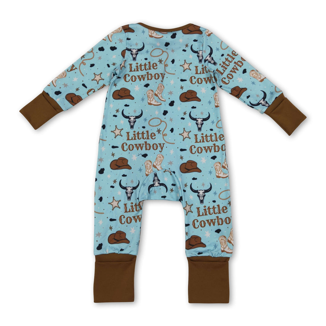 Little cowboy bull skull western baby boy zipper romper