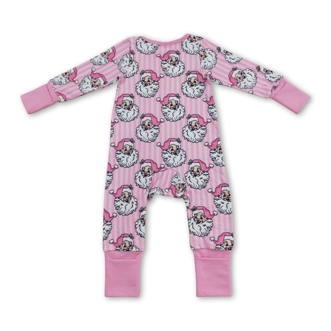Pink stripe santa baby girls Christmas zipper romper