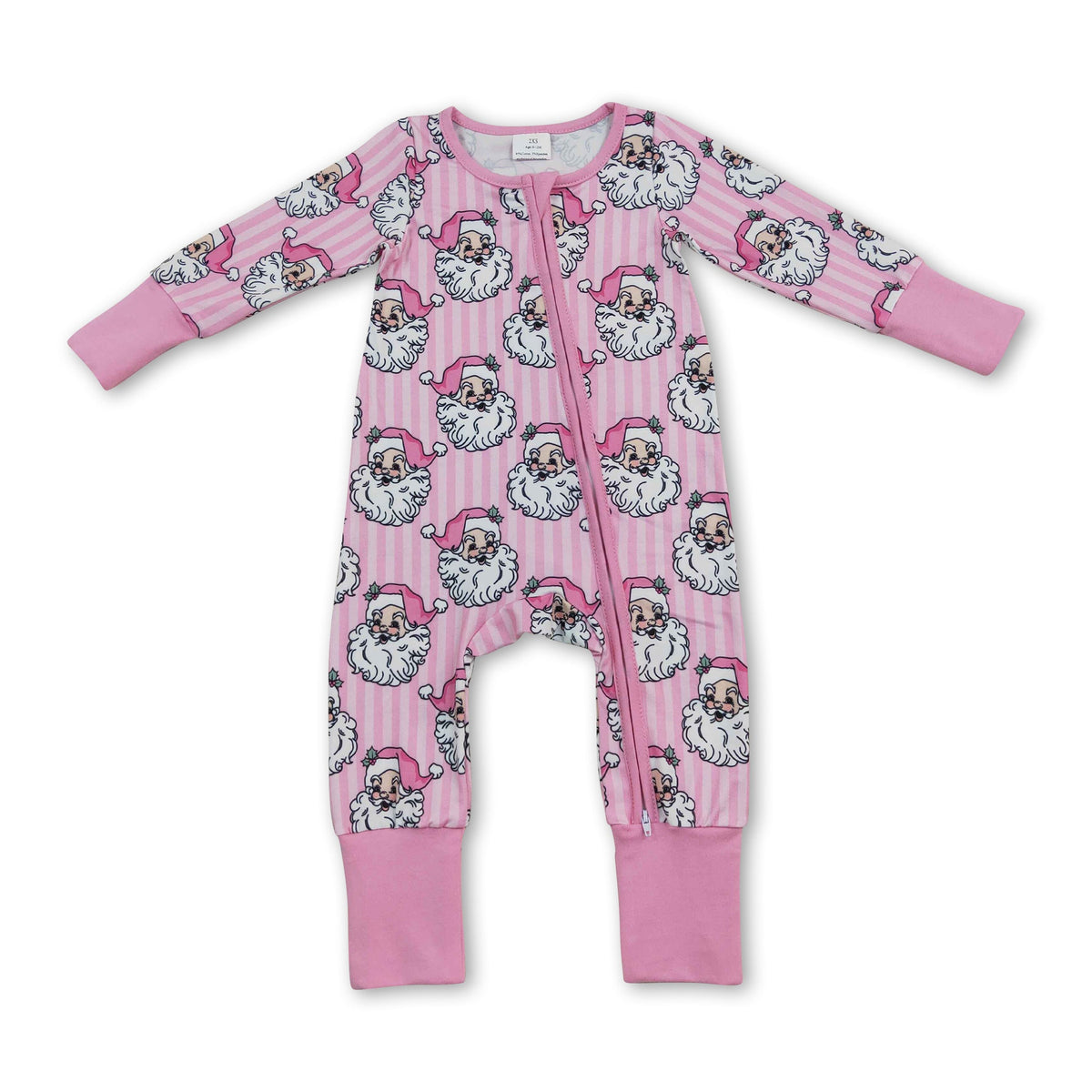 Pink stripe santa baby girls Christmas zipper romper