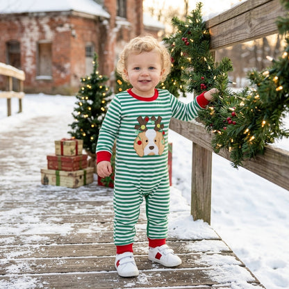 Dog Christmas lighting embroidery baby boys romper