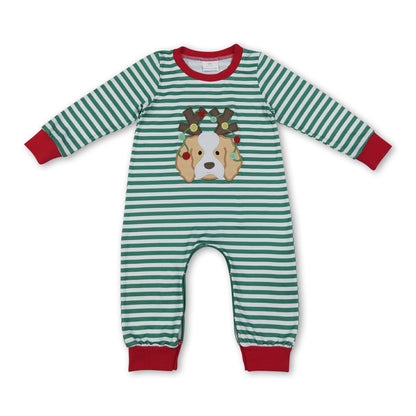 Dog Christmas lighting embroidery baby boys romper