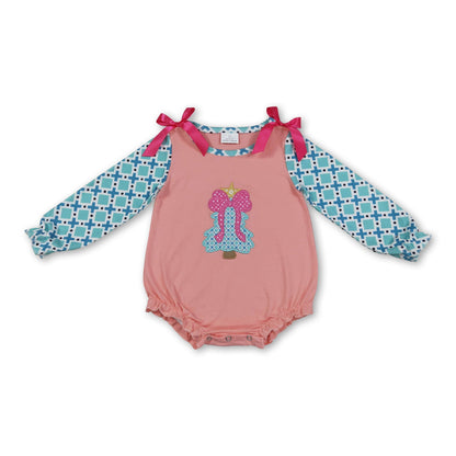 Long sleeves Christmas tree bow baby girls romper