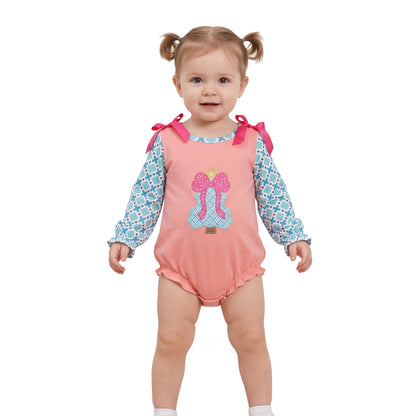 Long sleeves Christmas tree bow baby girls romper