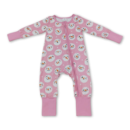 Pink snowman long sleeves baby girls zipper romper