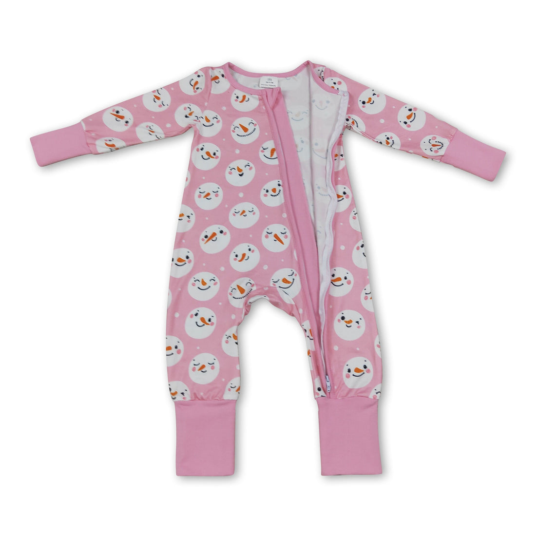 Pink snowman long sleeves baby girls zipper romper