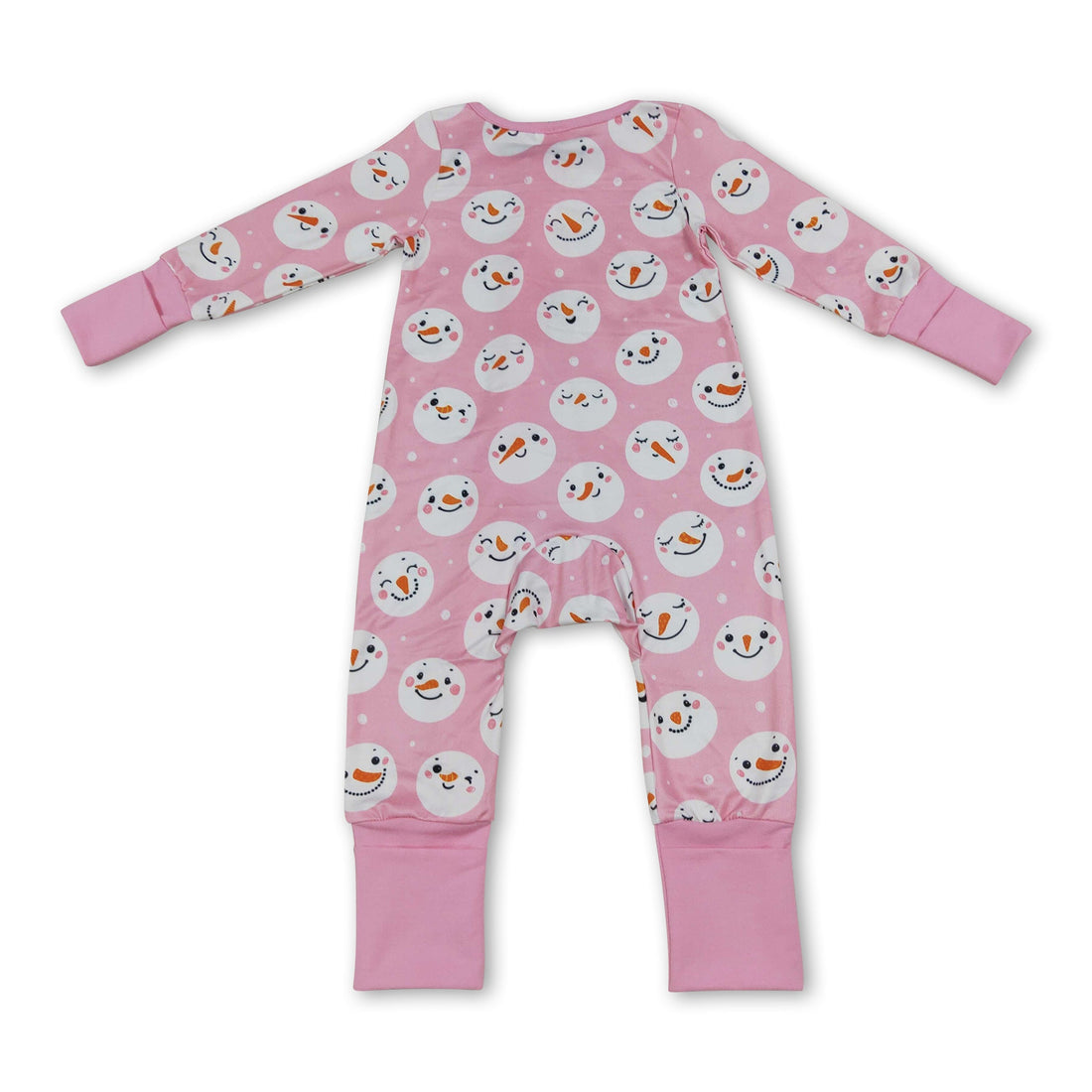 Pink snowman long sleeves baby girls zipper romper