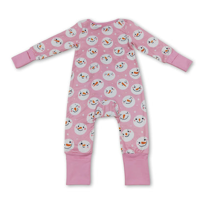 Pink snowman long sleeves baby girls zipper romper