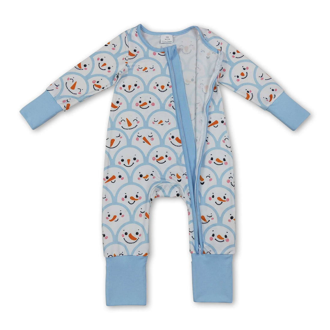 Blue snowman long sleeves baby boys zipper romper