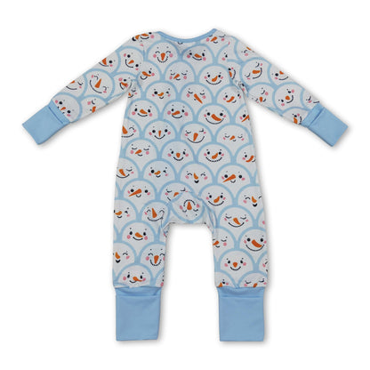 Blue snowman long sleeves baby boys zipper romper