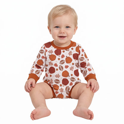 Long sleeves pumpkin football baby fall romper