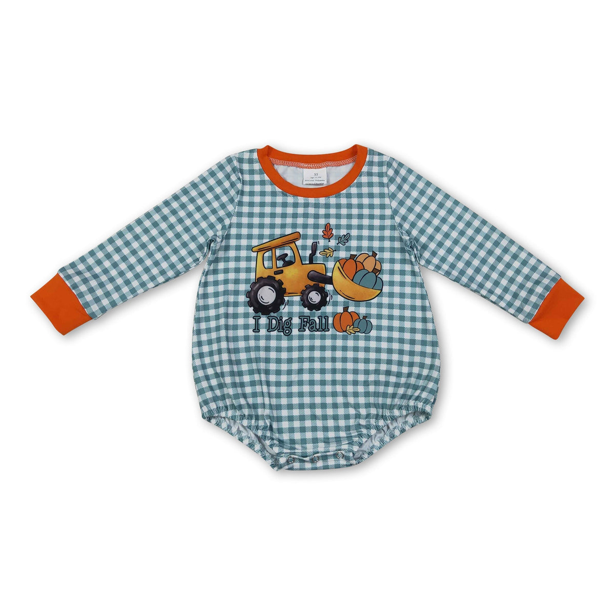 Long sleeves I dig fall pumpkin plaid baby boy fall romper