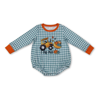 Long sleeves I dig fall pumpkin plaid baby boy fall romper