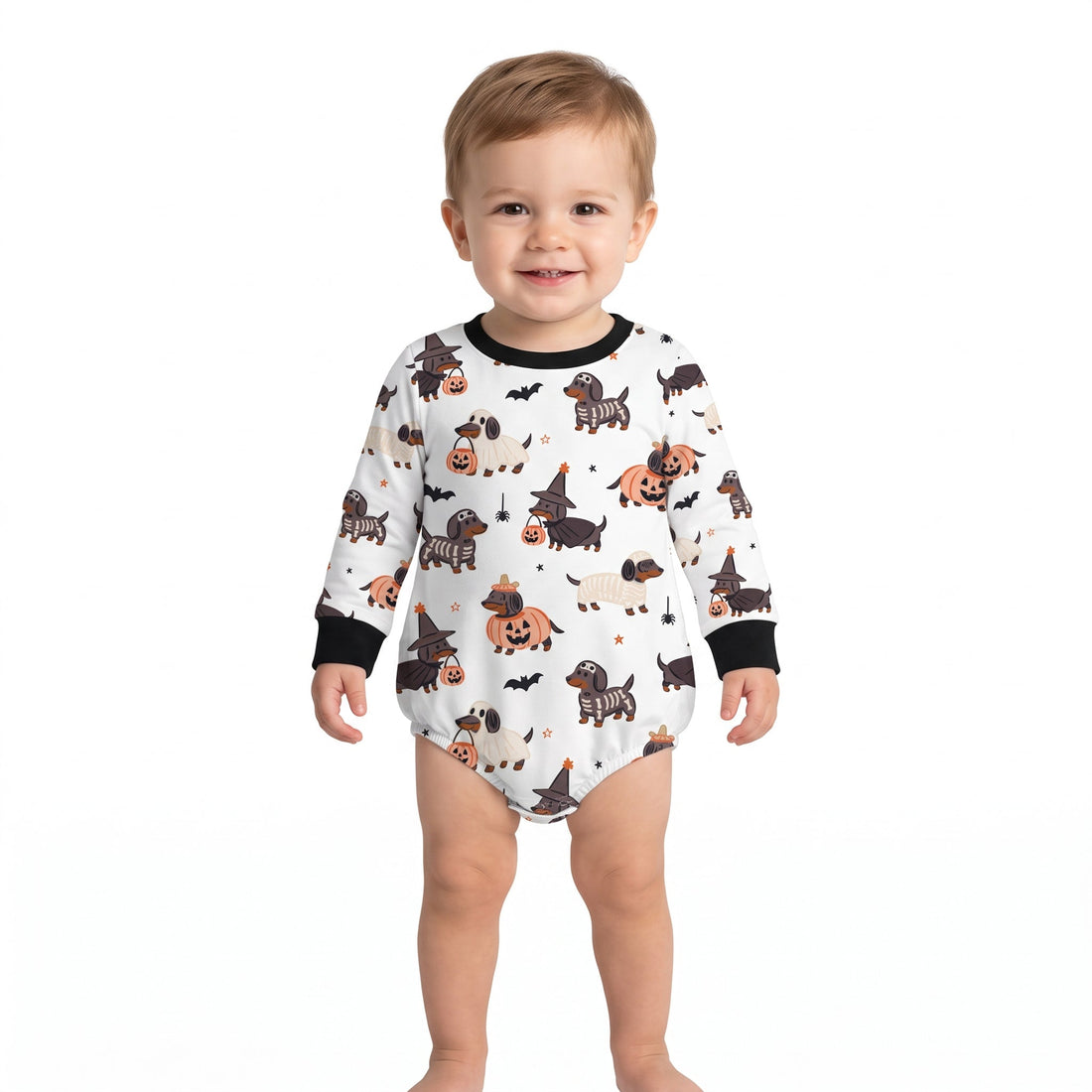 Long sleeves dog pumpkin baby Halloween romper