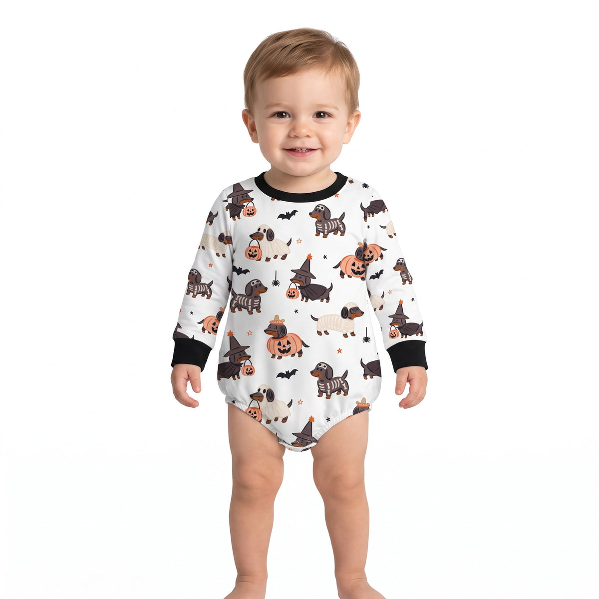 Long sleeves dog pumpkin baby Halloween romper
