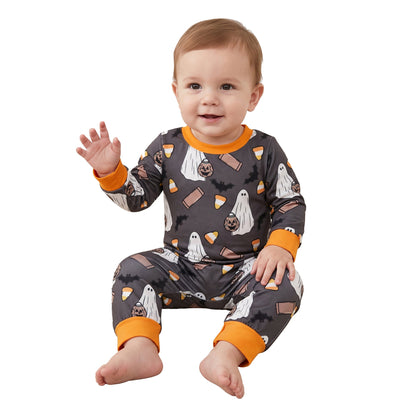 Long sleeves ghost candy corn boy Halloween romper