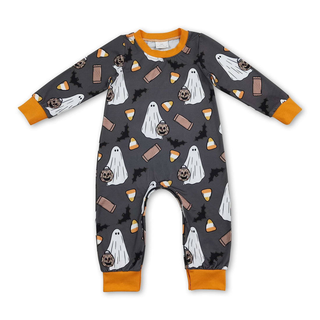 Long sleeves ghost candy corn boy Halloween romper