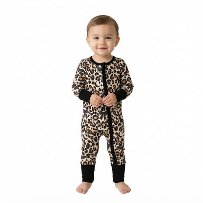 Long sleeves leopard bat moon baby Halloween zipper romper
