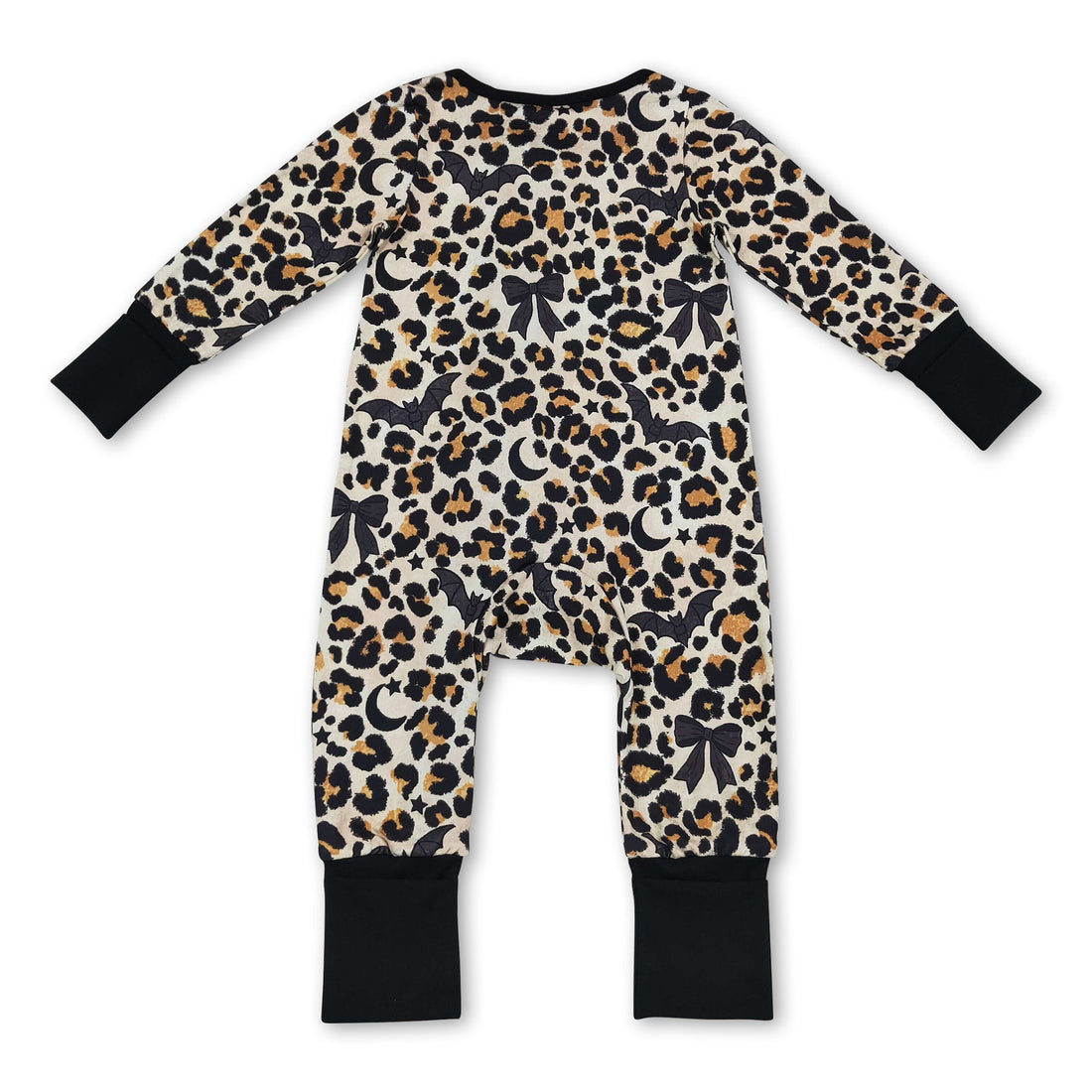 Long sleeves leopard bat moon baby Halloween zipper romper
