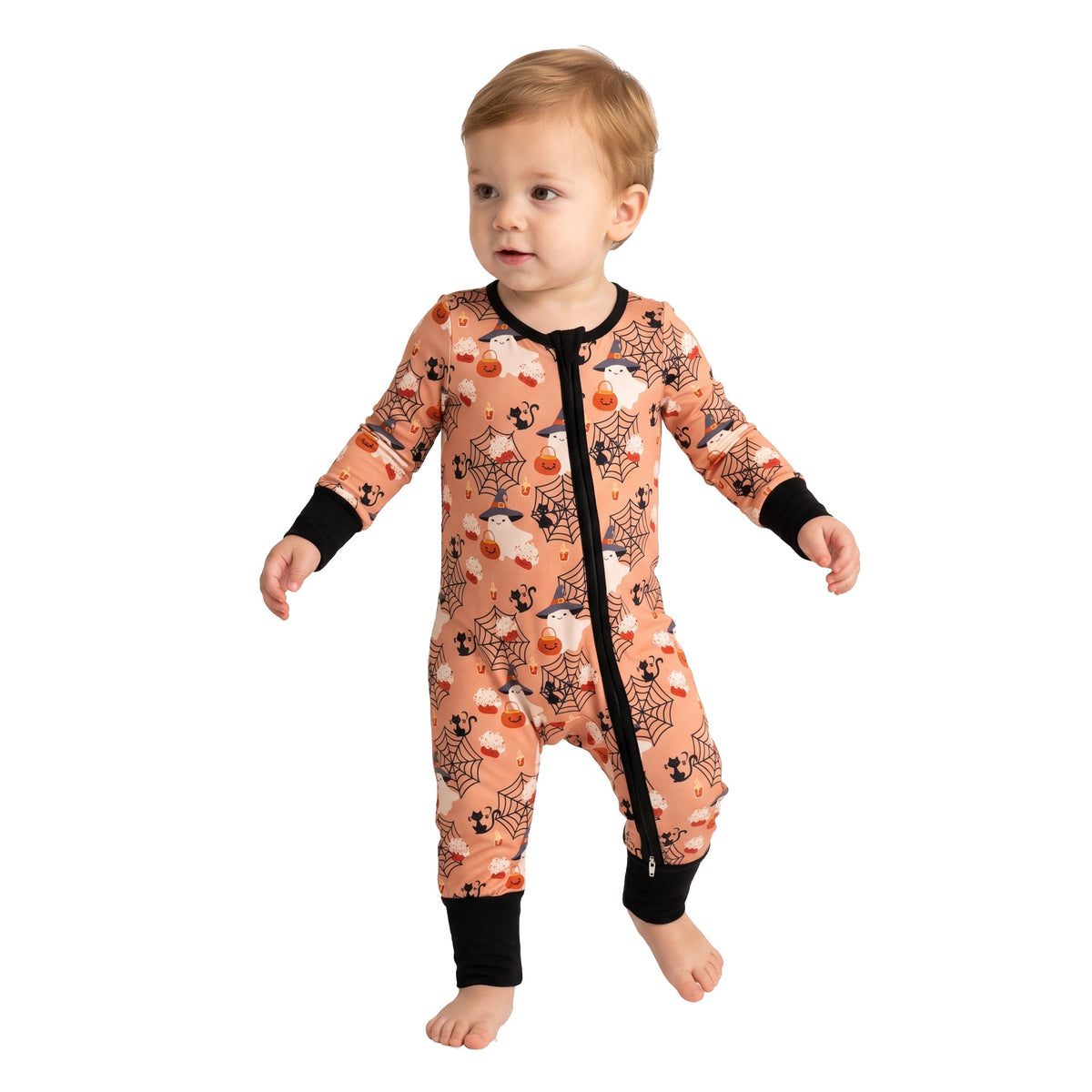 Pumpkin ghost baby boy Halloween zipper romper