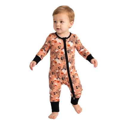 Pumpkin ghost baby boy Halloween zipper romper