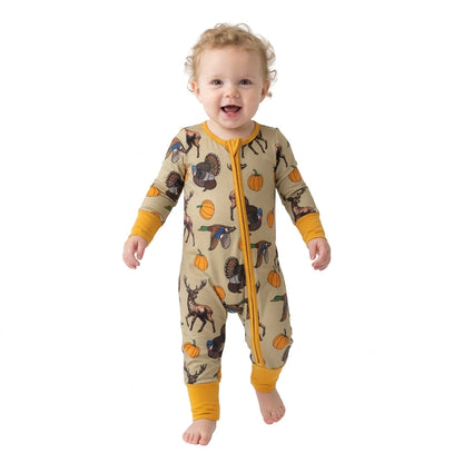 Duck deer turkey pumpkin baby boy fall zipper romper
