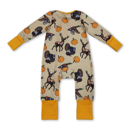 Duck deer turkey pumpkin baby boy fall zipper romper