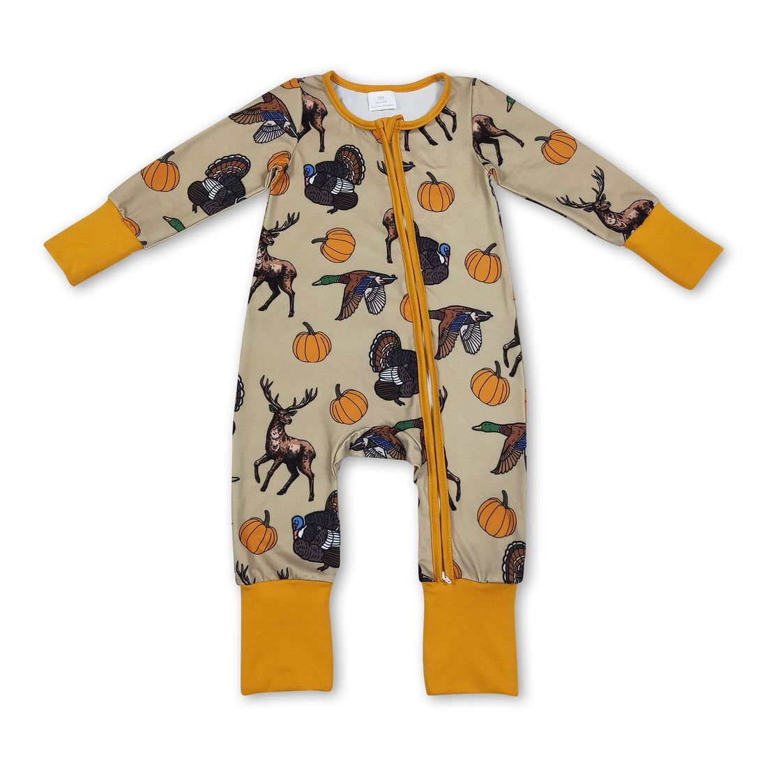 Duck deer turkey pumpkin baby boy fall zipper romper
