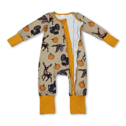 Duck deer turkey pumpkin baby boy fall zipper romper