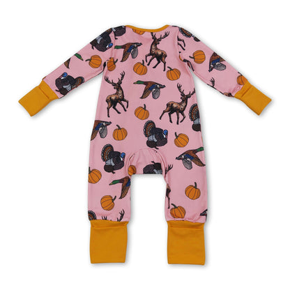 Duck deer turkey pumpkin baby girl fall zipper romper