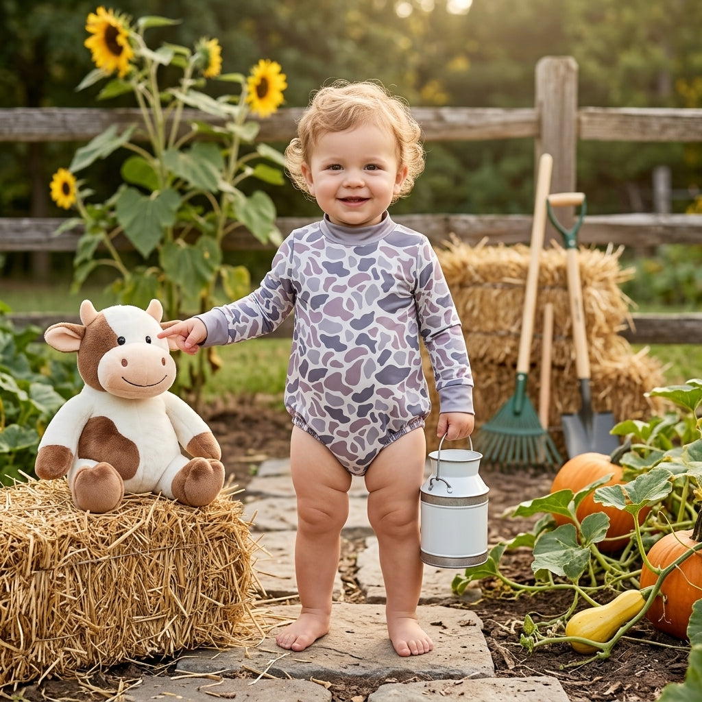 Long sleeves grey camo baby kids fall romper