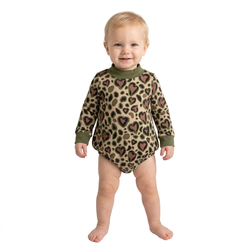 Green mock neck heart baby kids Valentine&