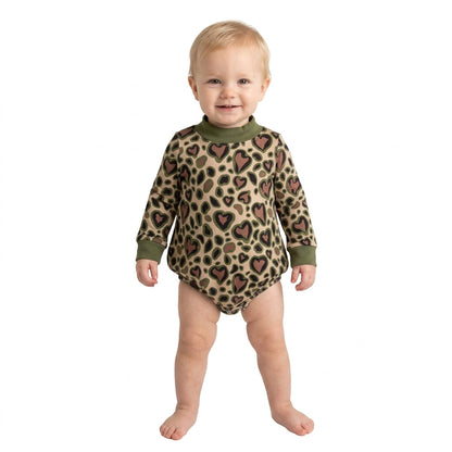 Green mock neck heart baby kids Valentine&