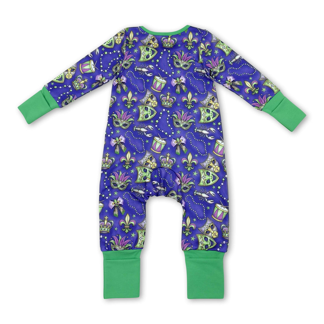 Necklace bow ruffle baby girls Mardi Gras zipper romper